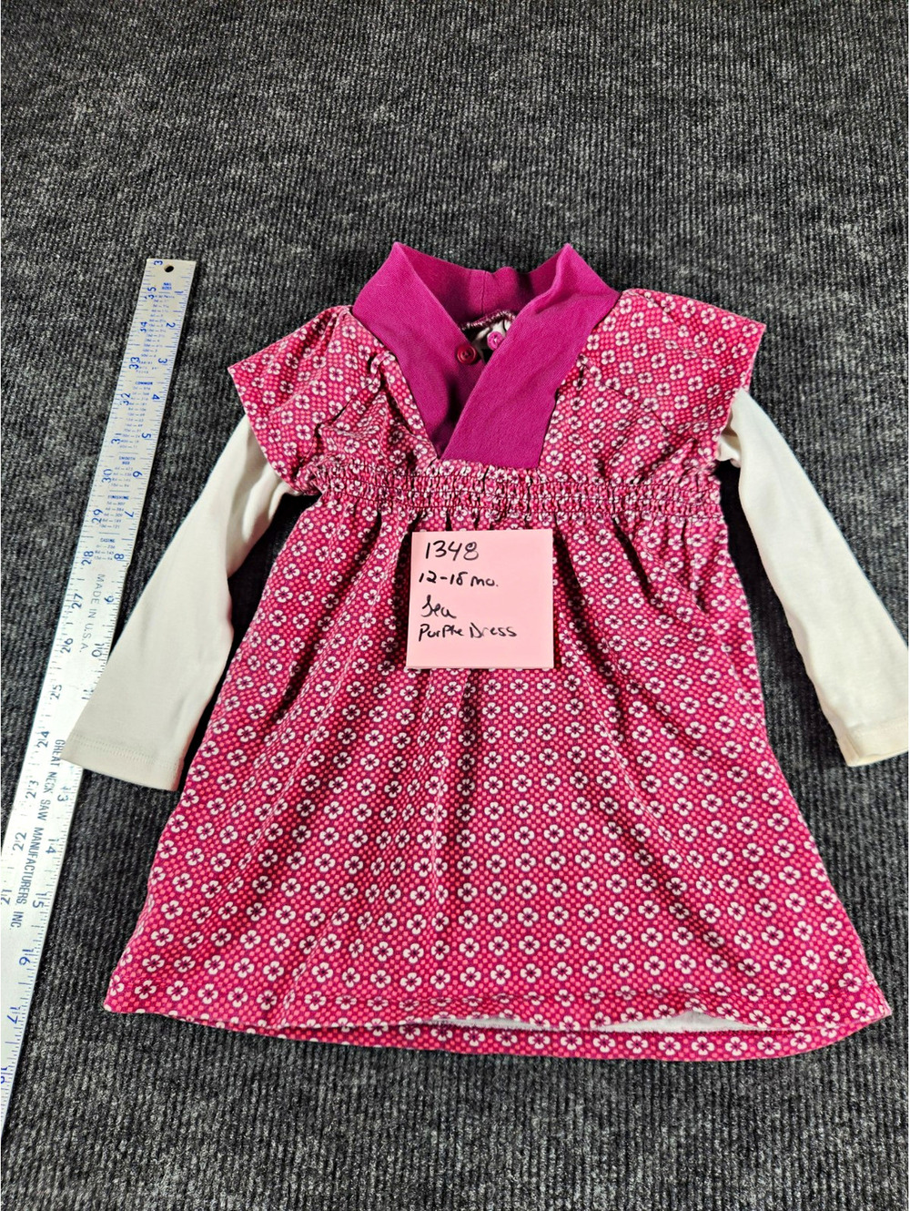 Tea Collection Girls Purple/White Floral Fit & Flare V-Neck Dress 12